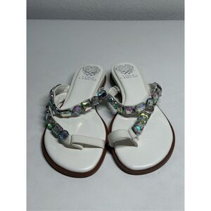 VINCE CAMUTO AMBRIDIL LADIES SIZE 8,5 LEATHER WHITE SANDALS SHOES TOE LOOP